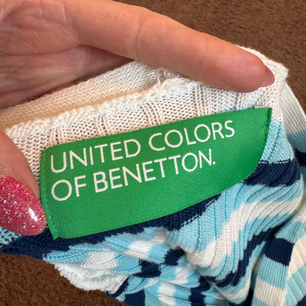 United Colors of Benetton Blue Striped Sweater Dress Cardigan Duster M NEW - Picture 7 of 15